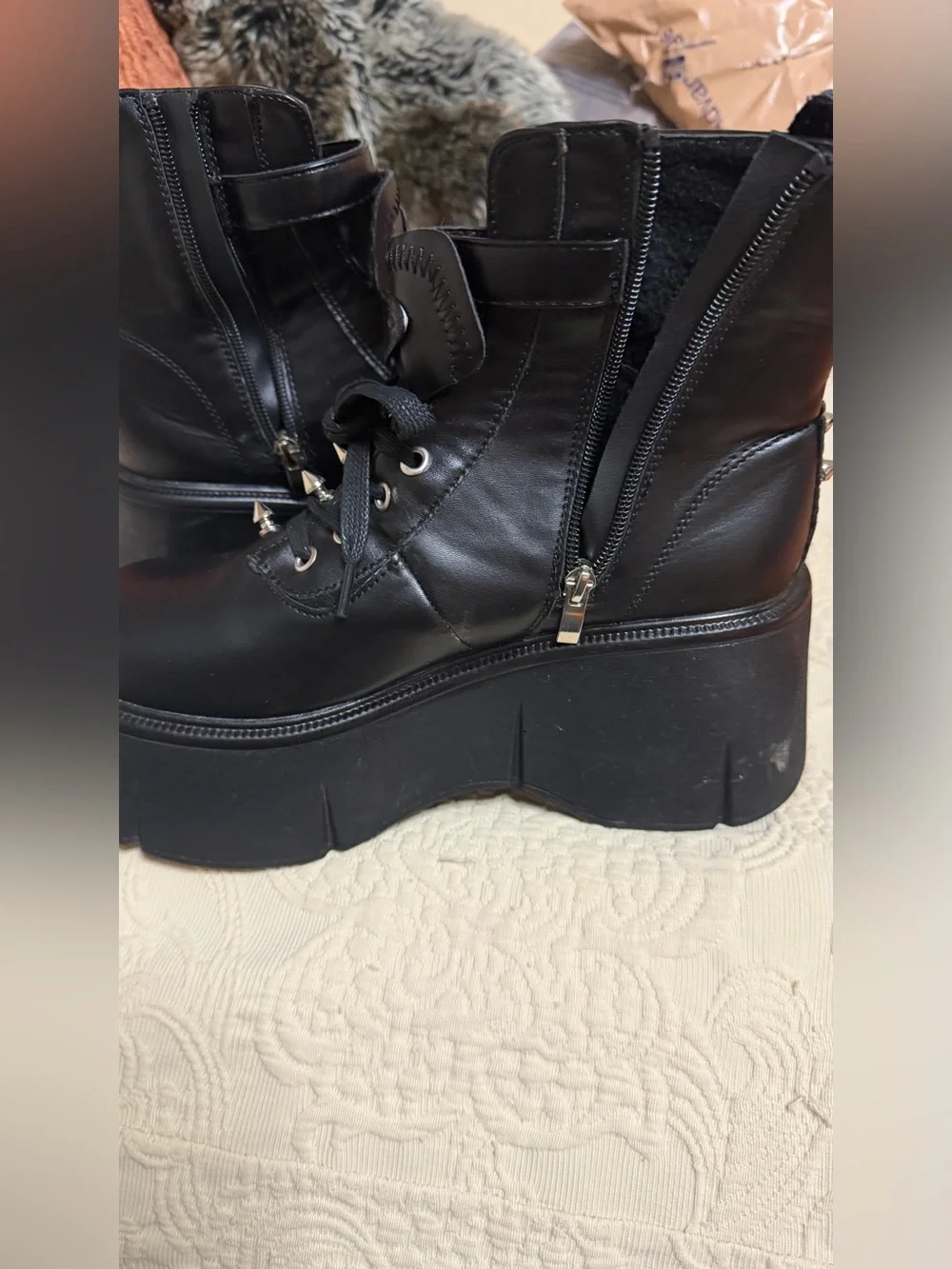 Black Studded Platform Combat Boots | Gothic Bat Buckle | Punk Grunge